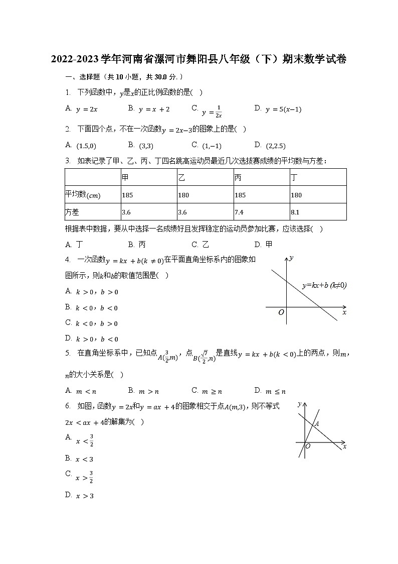 2022-2023学年河南省漯河市舞阳县八年级（下）期末数学试卷01