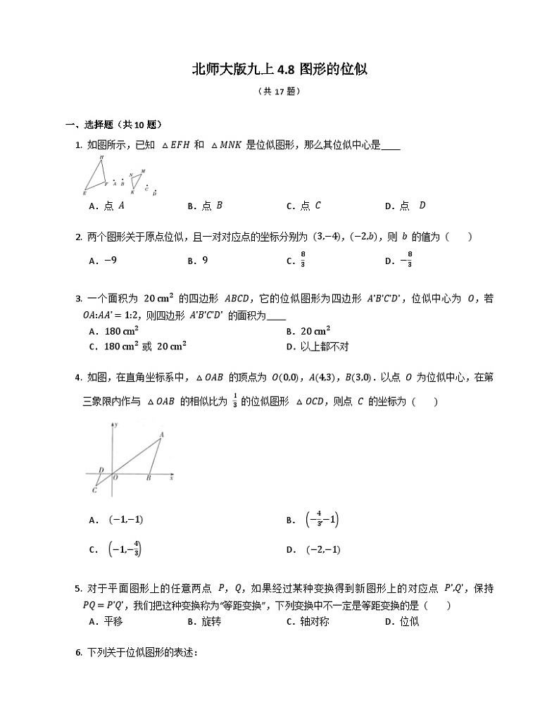 4.8图形的位似 同步练习 2022—2023学年北师大版数学九年级上册01