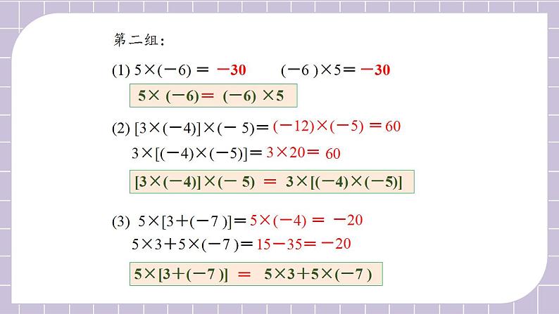 新人教版数学七上  1.4.1.2有理数乘法的运算律及运用 课件PPT+教案+分层练习+预习案06