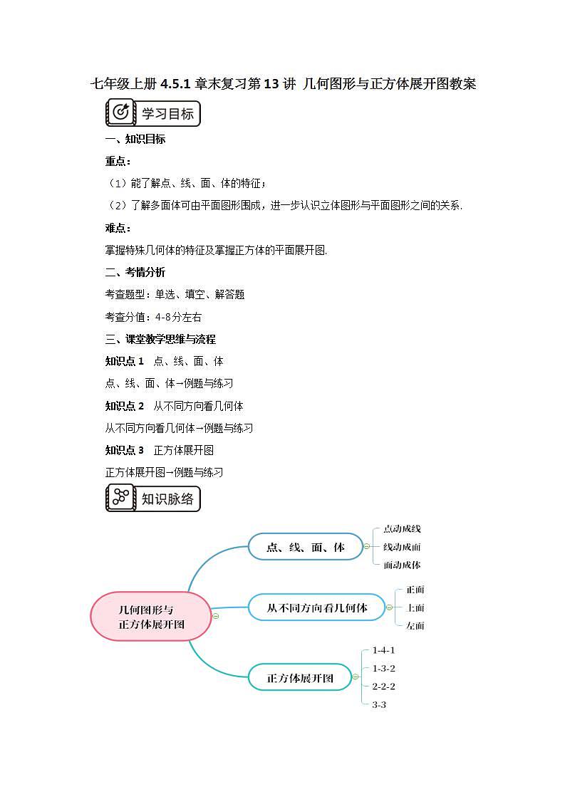 新人教版数学七上  4.5.1第13讲《几何图形与正方体展开图》课件+教案+分层练习+课前反馈01