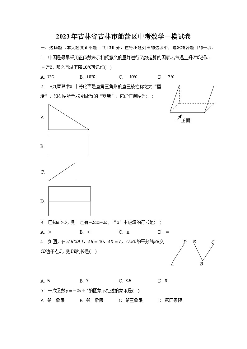 2023年吉林省吉林市船营区中考数学一模试卷（含解析）01