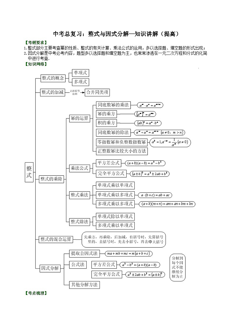 04中考总复习：整式与因式分解--知识讲解（提高）01