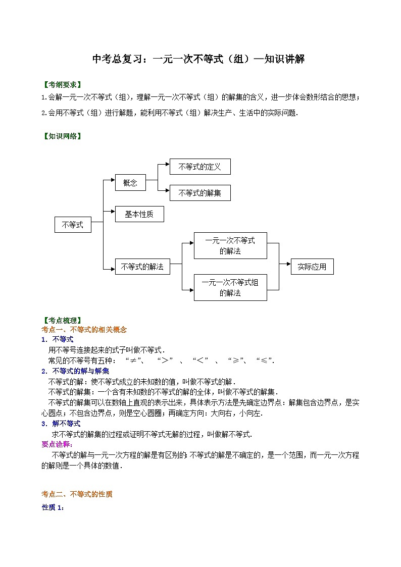 10中考总复习：一元一次不等式（组）--知识讲解第1页