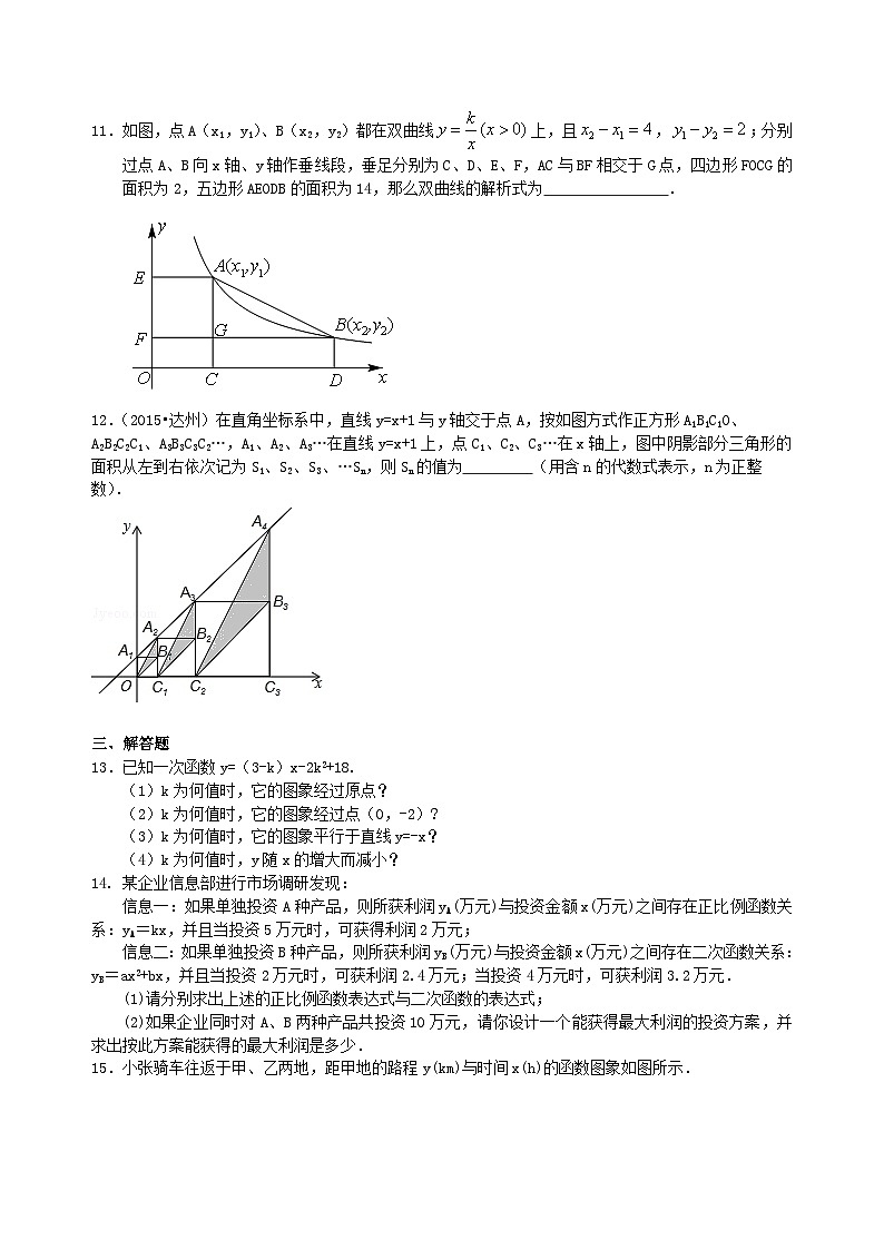 15中考总复习：平面直角坐标系与一次函数、反比例函数--巩固练习（基础）02