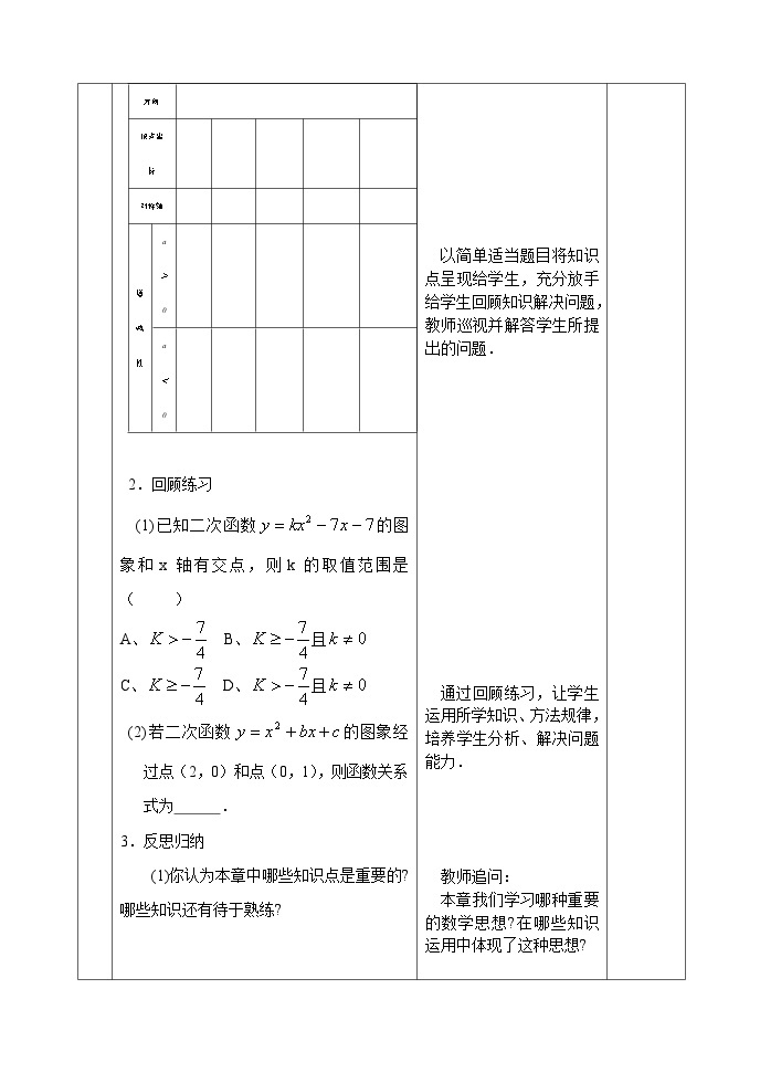 人教版九年级数学上册22.《二次函数复习》教案02