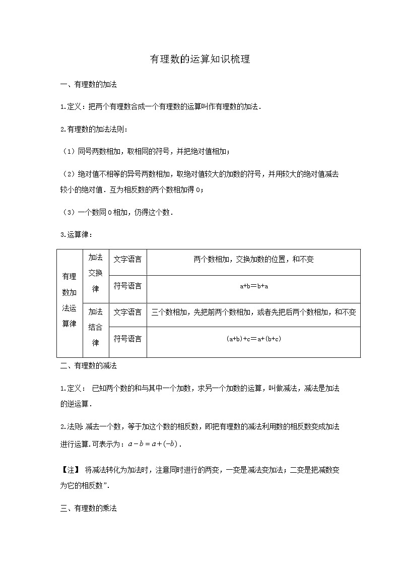 第2章 有理数的运算 知识梳理-浙教版七年级数学上册章节复习01