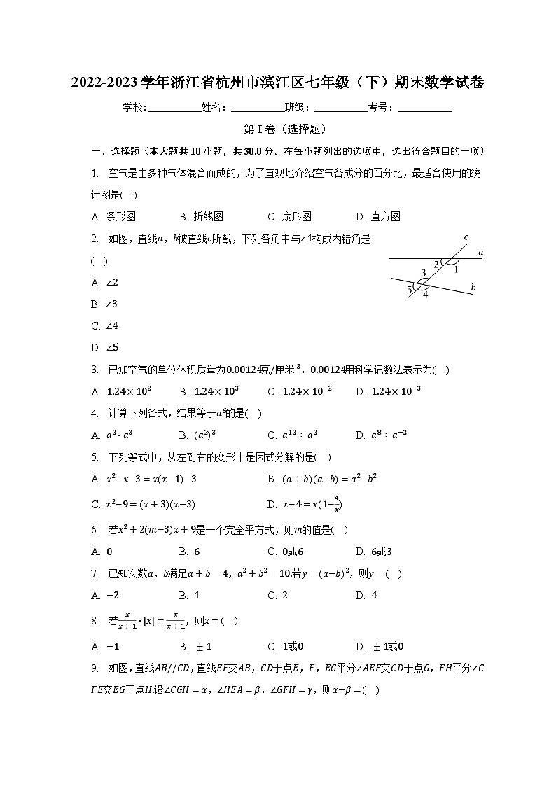 2022-2023学年浙江省杭州市滨江区七年级（下）期末数学试卷（含解析）01