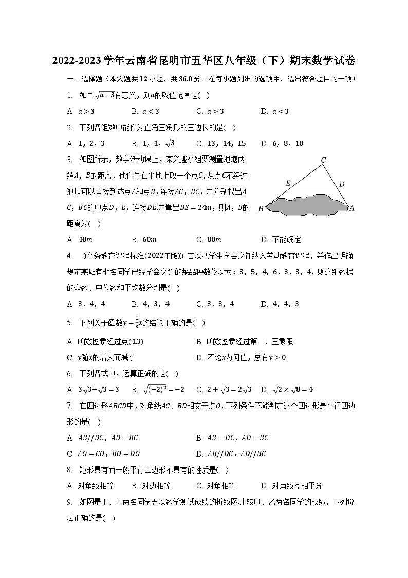 2022-2023学年云南省昆明市五华区八年级（下）期末数学试卷（含解析）第1页
