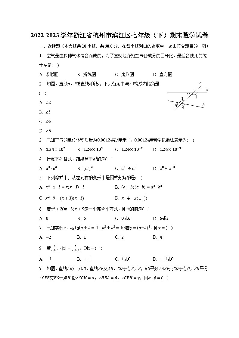 2022-2023学年浙江省杭州市滨江区七年级（下）期末数学试卷（含解析）第1页