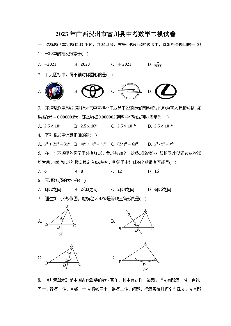2023年广西贺州市富川县中考数学二模试卷（含解析）01