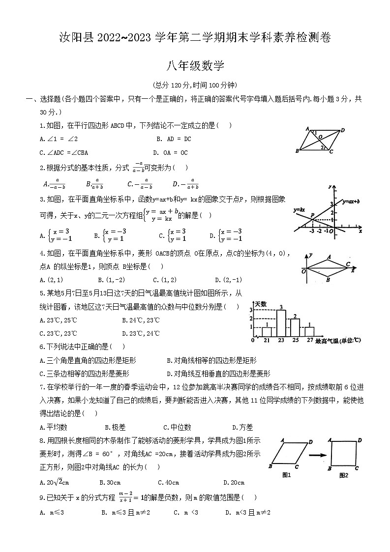 河南省洛阳市汝阳县2022-2023学年八年级下学期7月期末数学试题（含答案）01