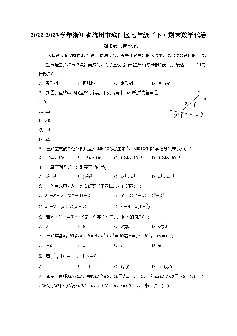 浙江省杭州市滨江区2022-2023学年七年级下学期期末数学试卷（含答案）01
