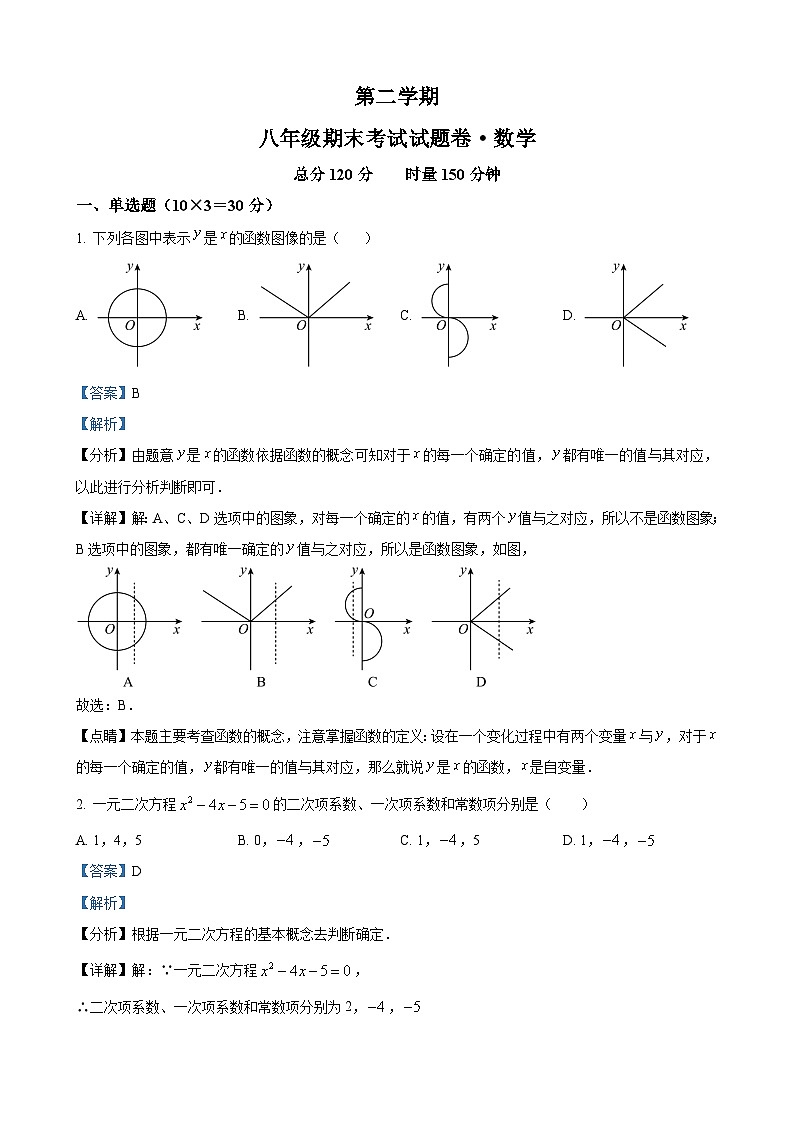 八年级下学期期末数学试题（解析版）第1页