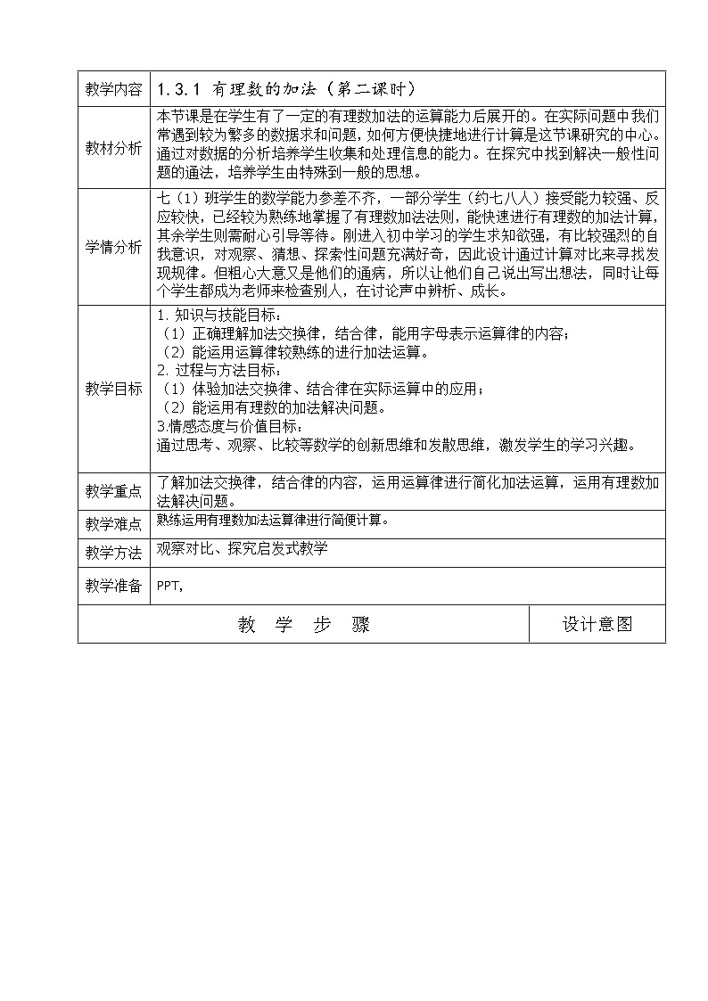 《有理数加法相关运算律》教学设计2-七年级上册数学人教版第1页