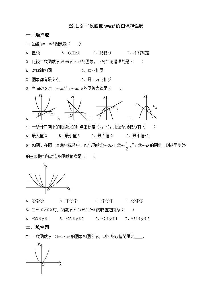 人教版数学九年级上册22.1.2《 二次函数 》第二课时练习01