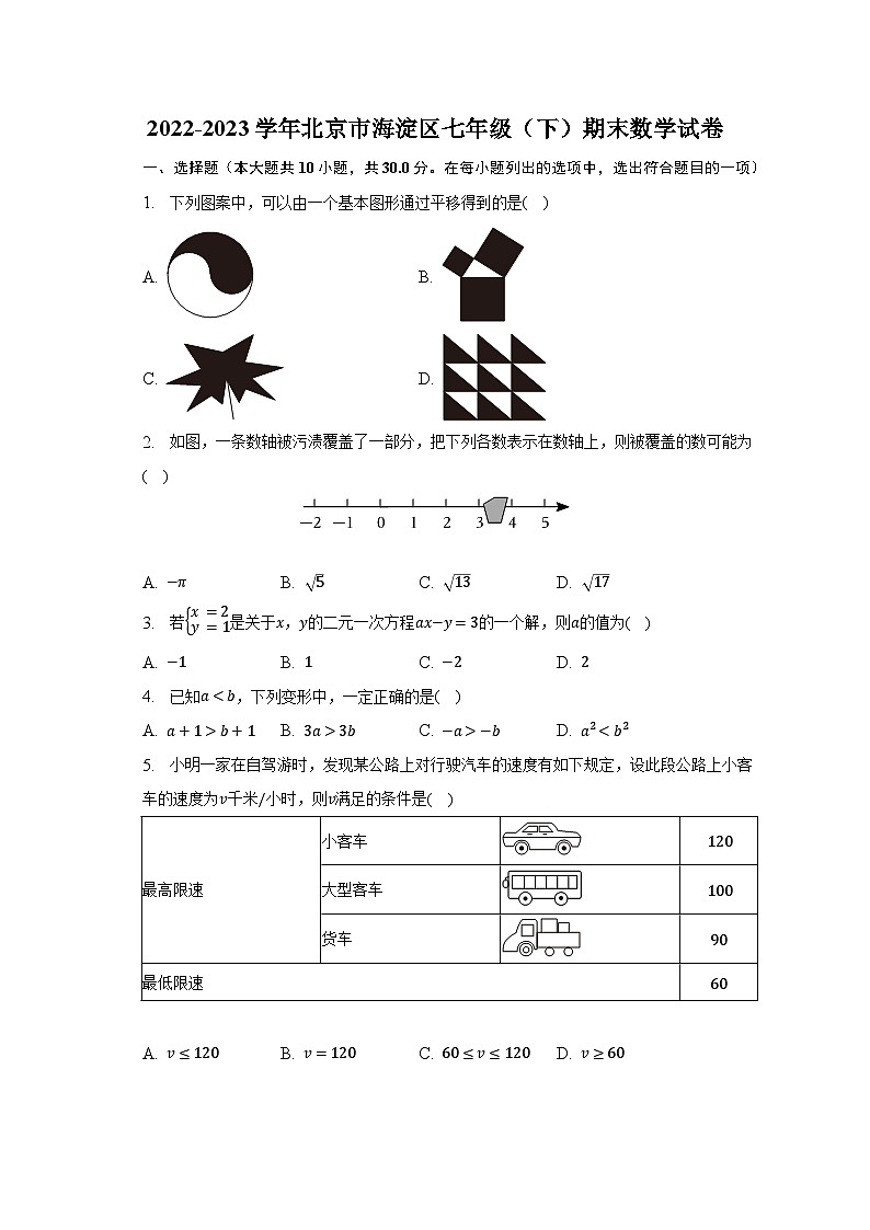 2022-2023学年北京市海淀区七年级（下）期末数学试卷-普通用卷第1页