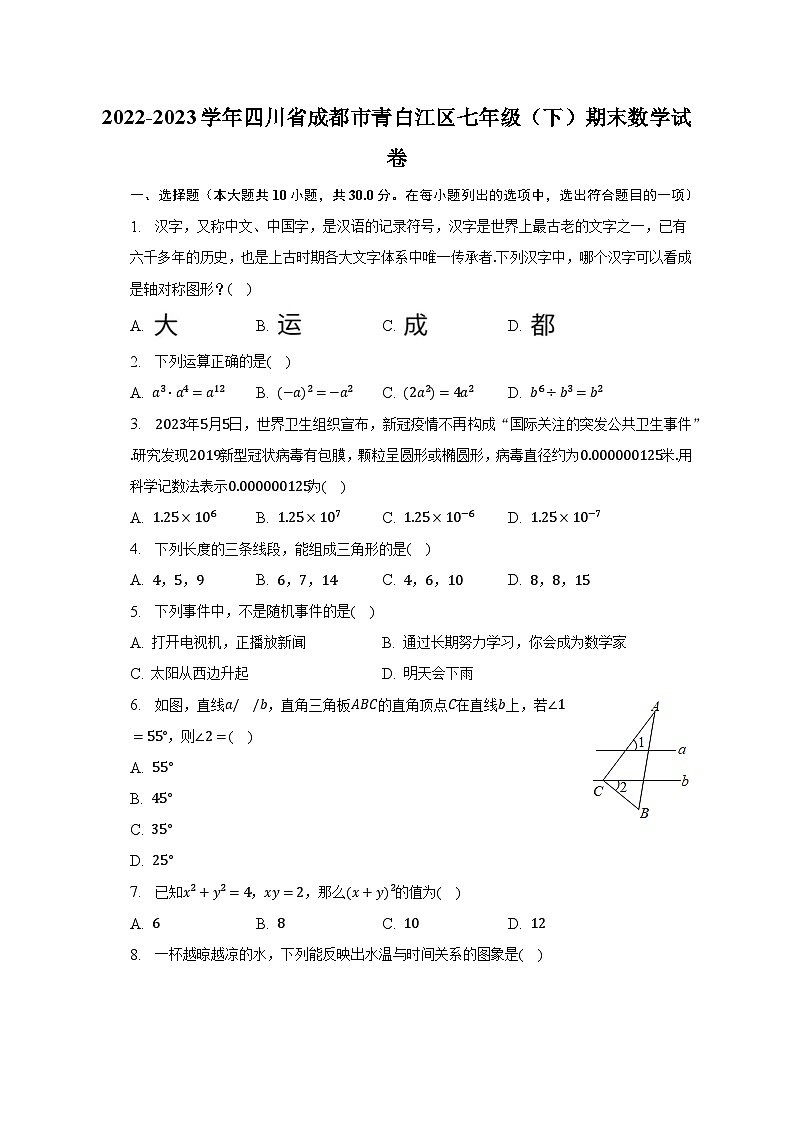 2022-2023学年四川省成都市青白江区七年级（下）期末数学试卷-普通用卷第1页