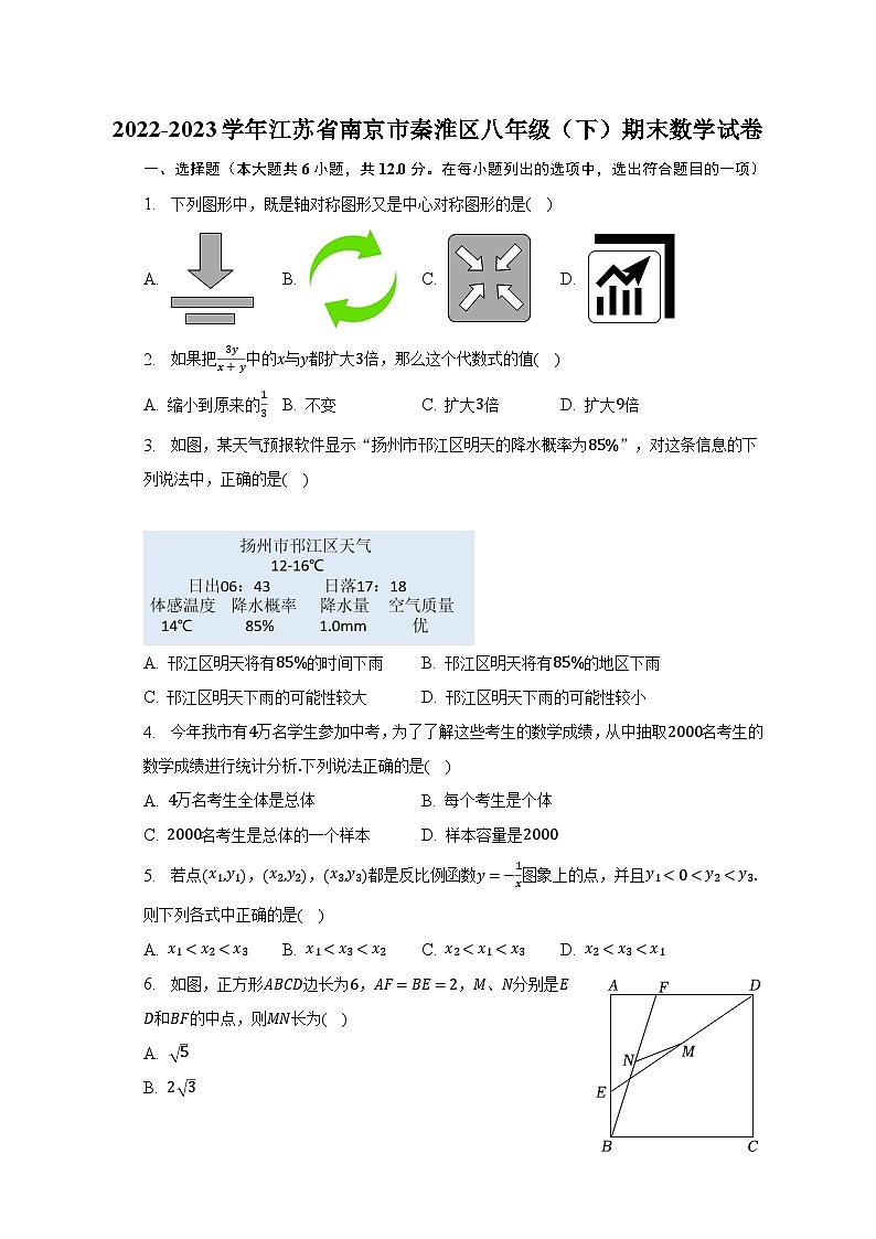 2022-2023学年江苏省南京市秦淮区八年级（下）期末数学试卷第1页