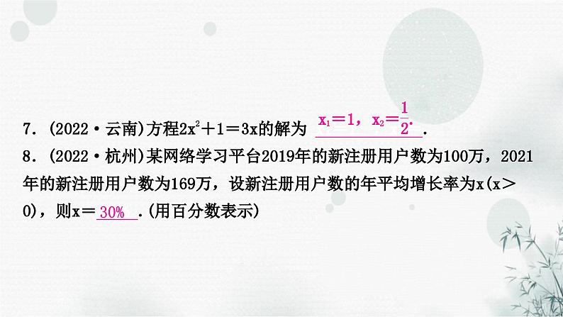 中考数学复习第二章方程(组)与不等式(组)第二节一元二次方程及其应用作业课件第8页