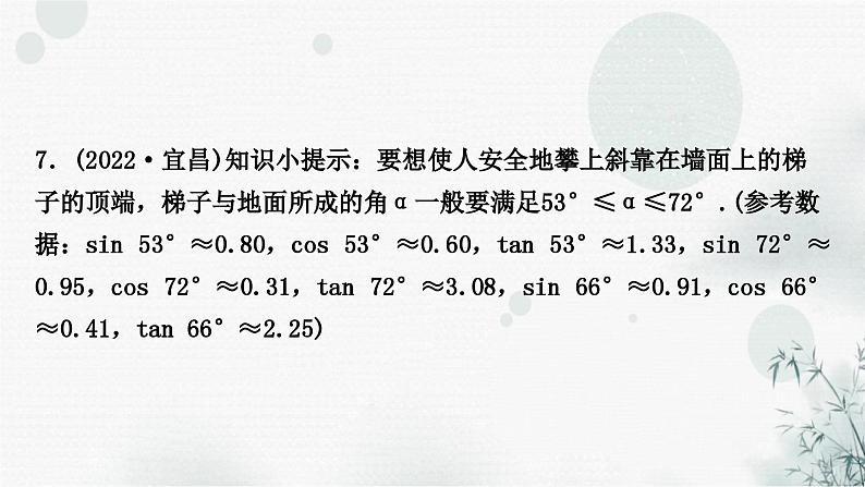 中考数学复习第四章三角形第六节锐角三角函数与解直角三角形作业课件第8页