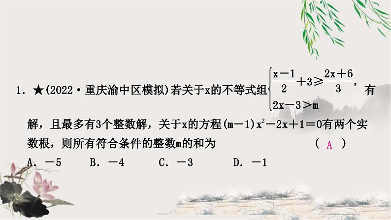 中考数学复习专项训练六含参数的方程(组)与不等式(组)的综合问题作业课件02