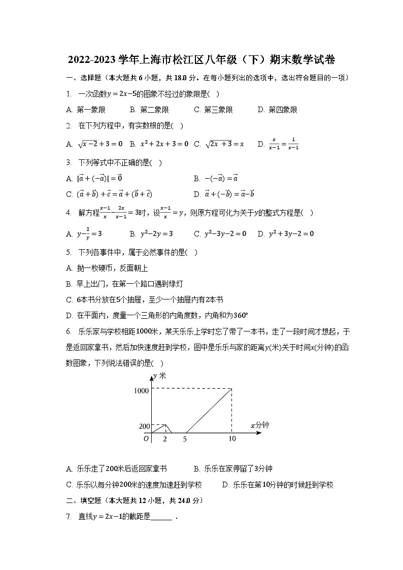 2022-2023学年上海市松江区八年级（下）期末数学试卷（含解析）01