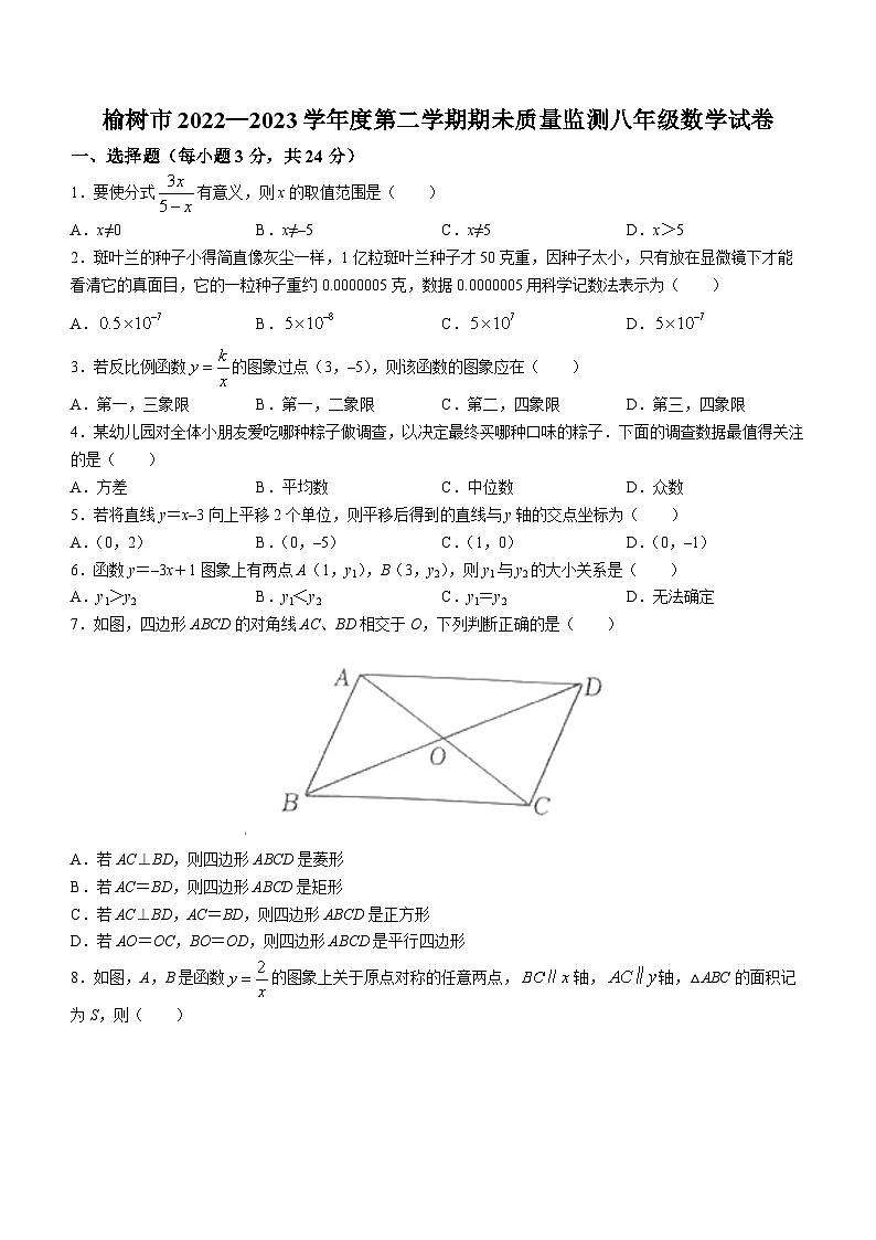 吉林省长春市榆树市2022-2023学年八年级下学期期末数学试题（含答案）01