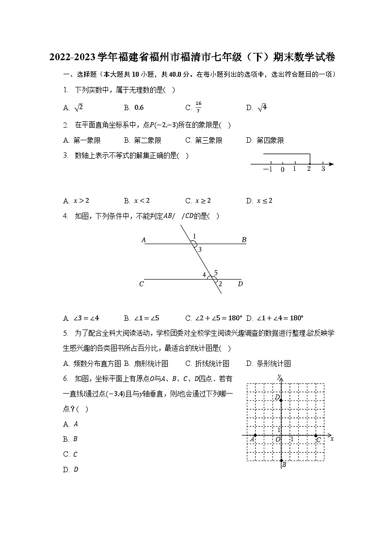2022-2023学年福建省福州市福清市七年级（下）期末数学试卷（含解析）第1页
