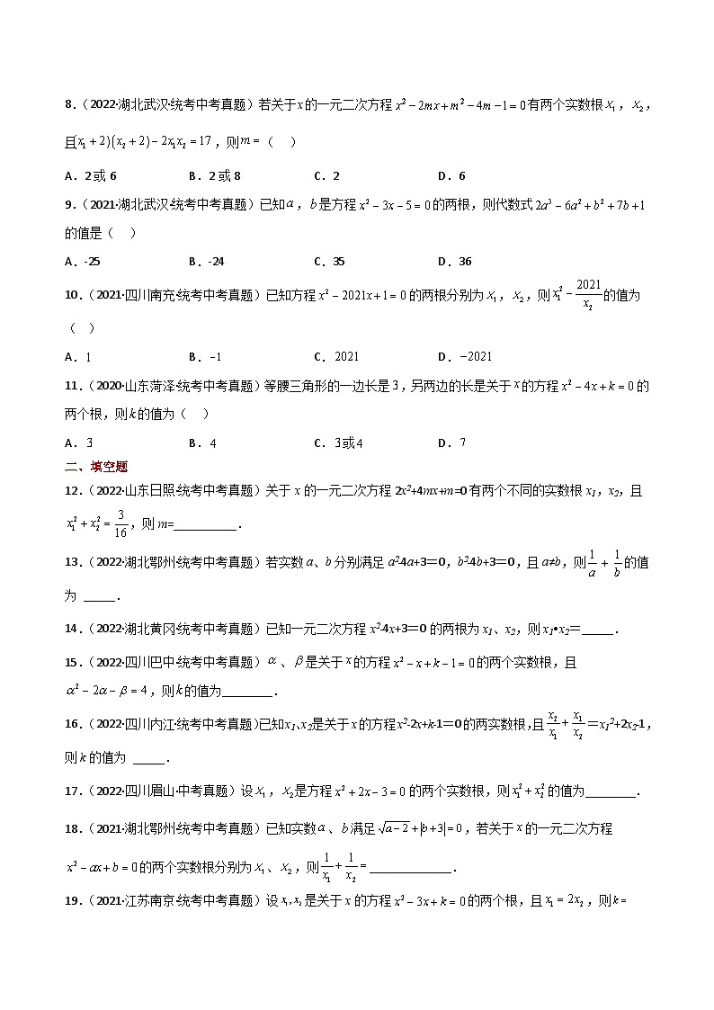 专题21.15 一元二次方程根与系数的关系（直通中考）-2023-2024学年九年级数学上册基础知识专项突破讲与练（人教版）02