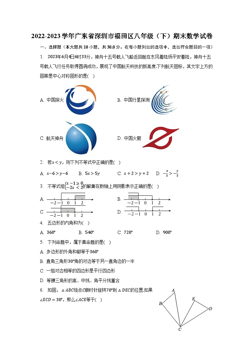 2022-2023学年广东省深圳市福田区八年级（下）期末数学试卷第1页