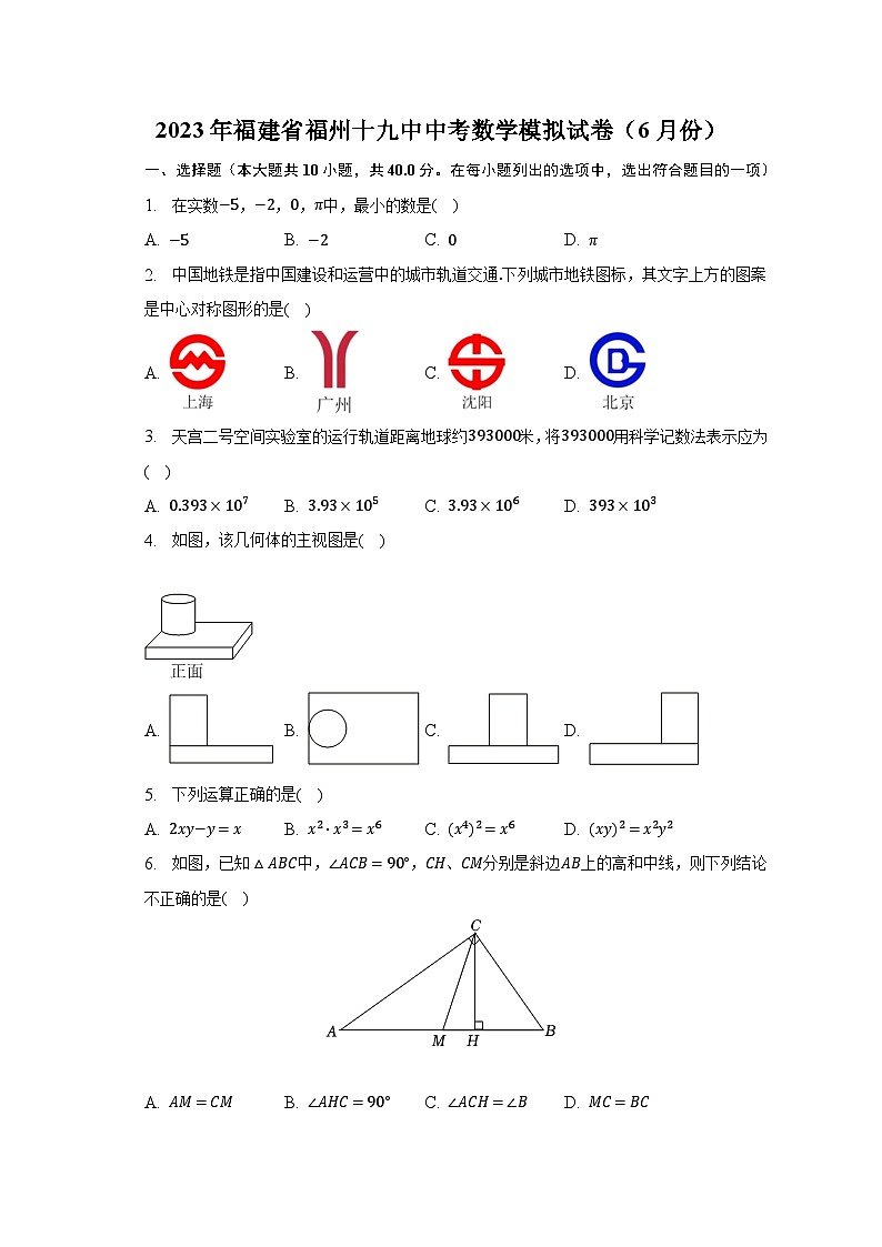 2023年福建省福州十九中中考数学模拟试卷（6月份）（含解析）第1页