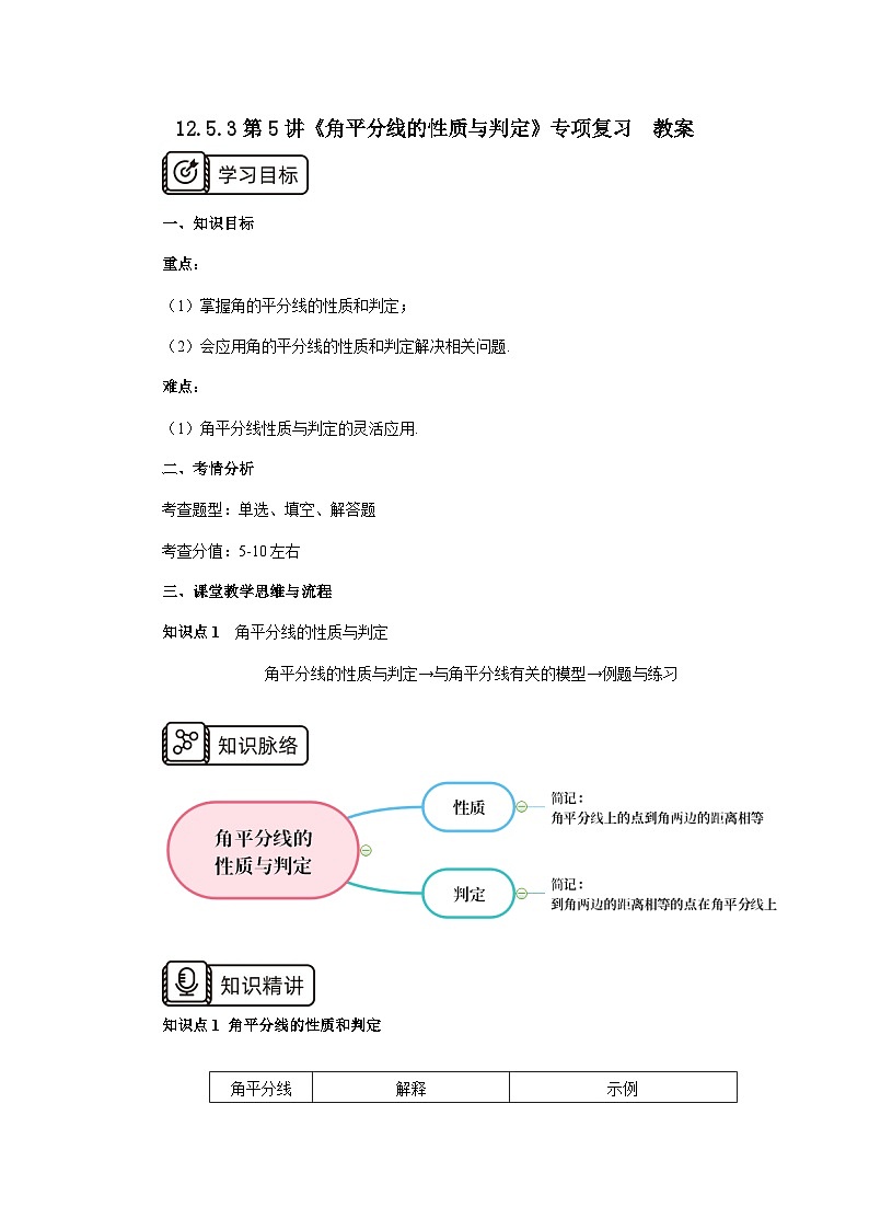 人教版初中数学八年级上册12.5.3第5讲《角平分线的性质与判定》专项复习 课件PPT(送教案)01