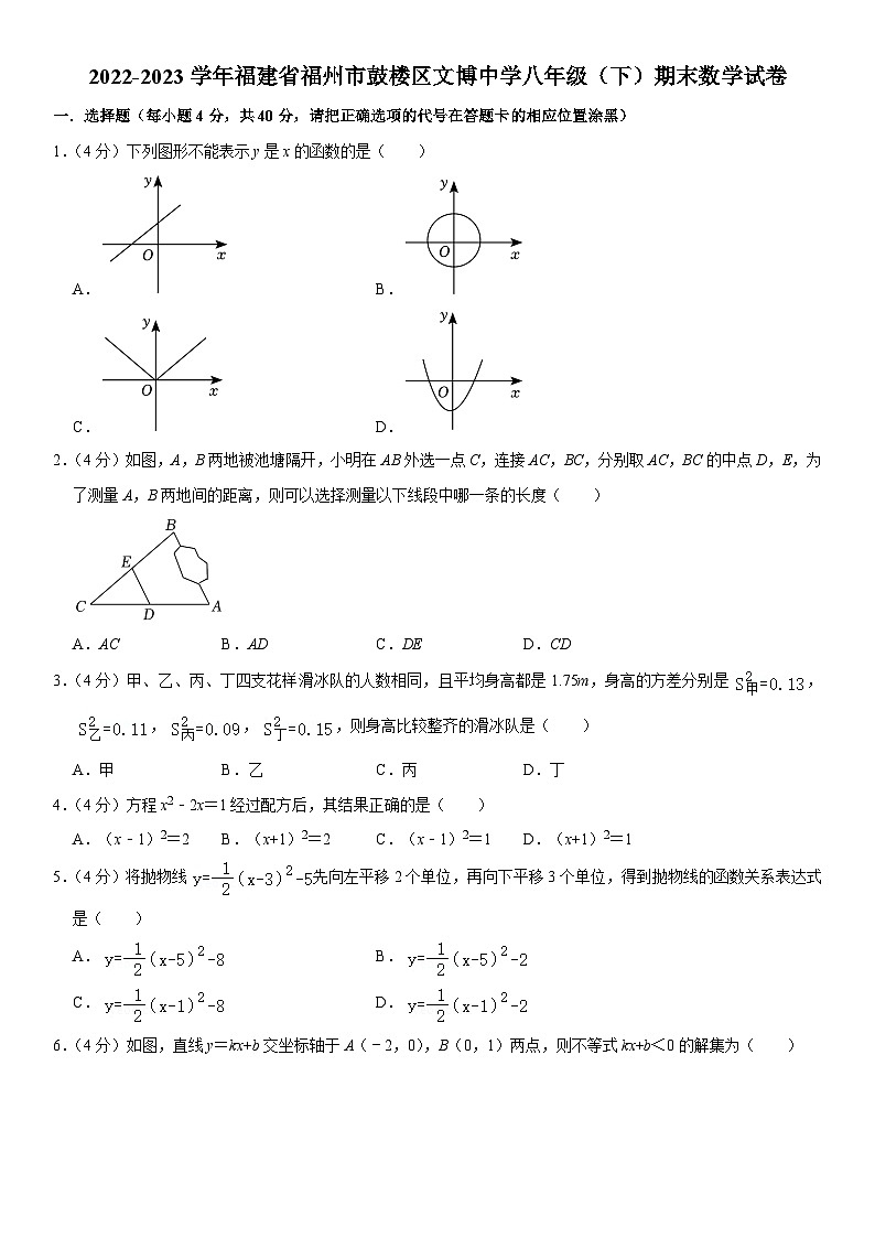 福建省福州市鼓楼区文博中学2022-2023学年八年级下学期期末数学试卷（含答案）第1页