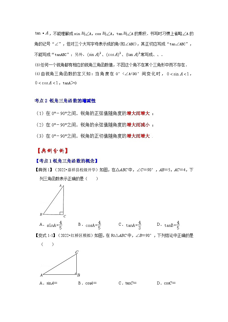 1.1 锐角三角函数（知识解读）-2023-2024学年九年级数学下册《同步考点解读•专题训练》（北师大版）第2页