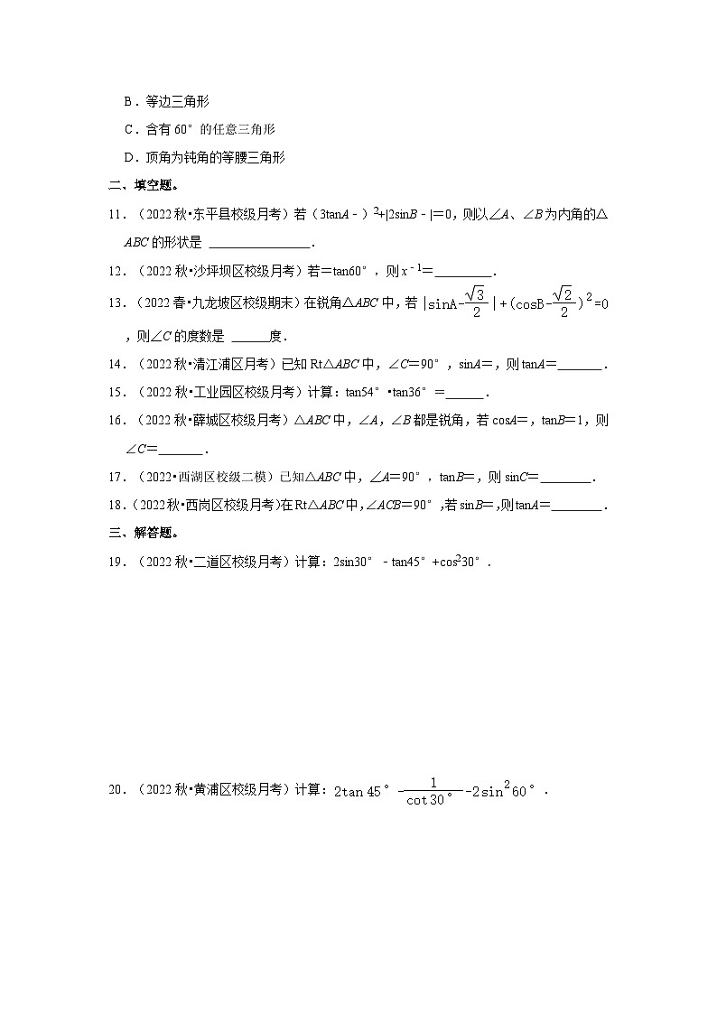 专题1.2 特殊角的三角函数值能力提升（能力提升）-2023-2024学年九年级数学下册《同步考点解读•专题训练》（北师大版）02