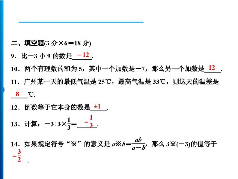 人教版数学七年级上册同步课时练习精品课件第1章 周末强化二(1.3～1.4) (含答案详解)06