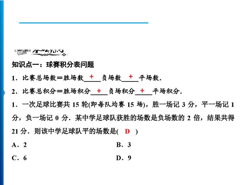 人教版数学七年级上册同步课时练习精品课件第3章 3.4　第3课时　球赛积分表问题 (含答案详解)第5页