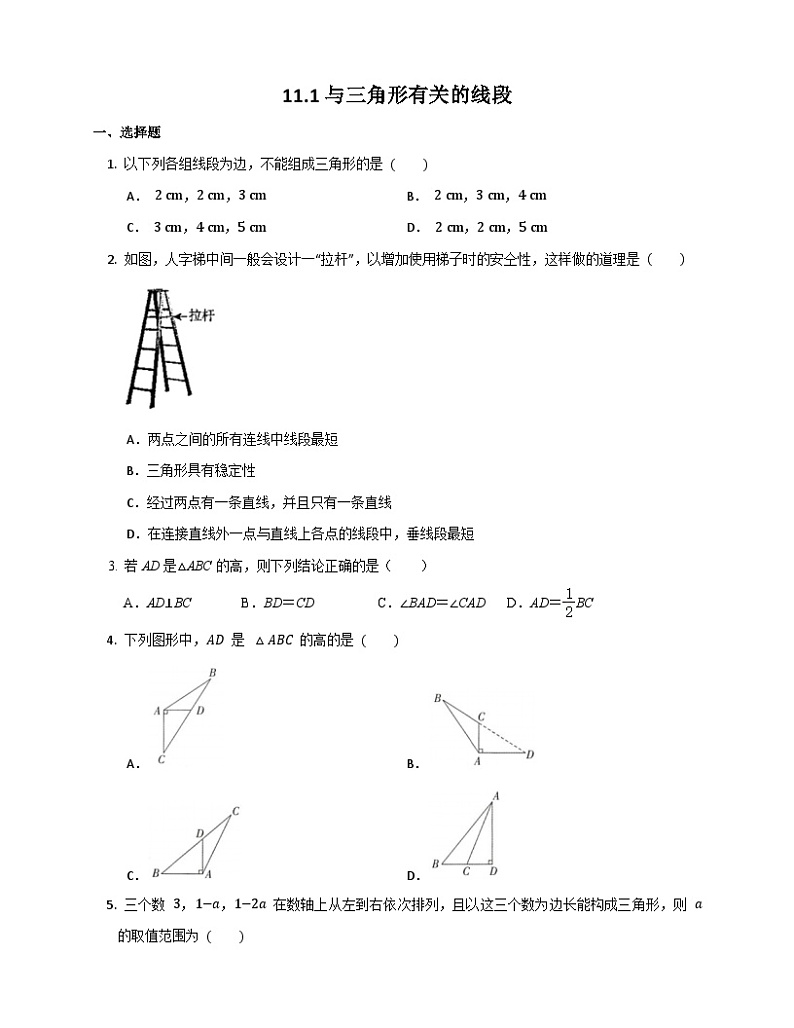11.1与三角形有关的线段 同步训练 2023-2024学年人教版八年级数学上册（无答案）第1页