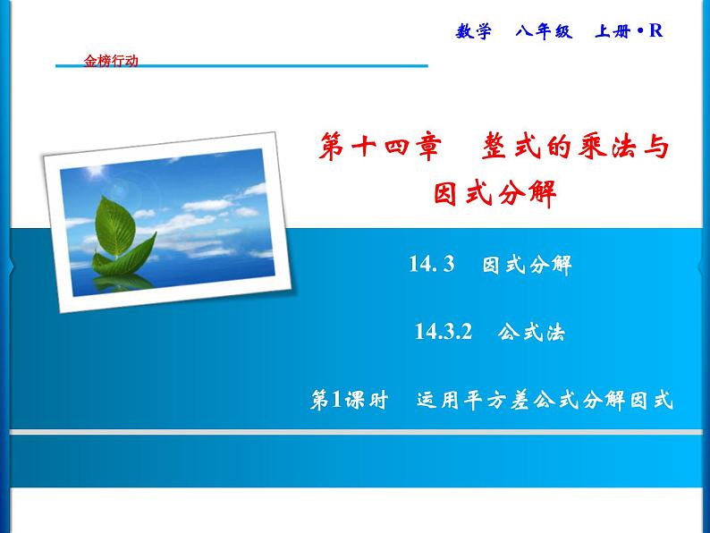 人教版数学八年级上册同步课时精品课件第14章　14.3.2　第1课时　运用平方差公式分解因式 (含答案详解)01