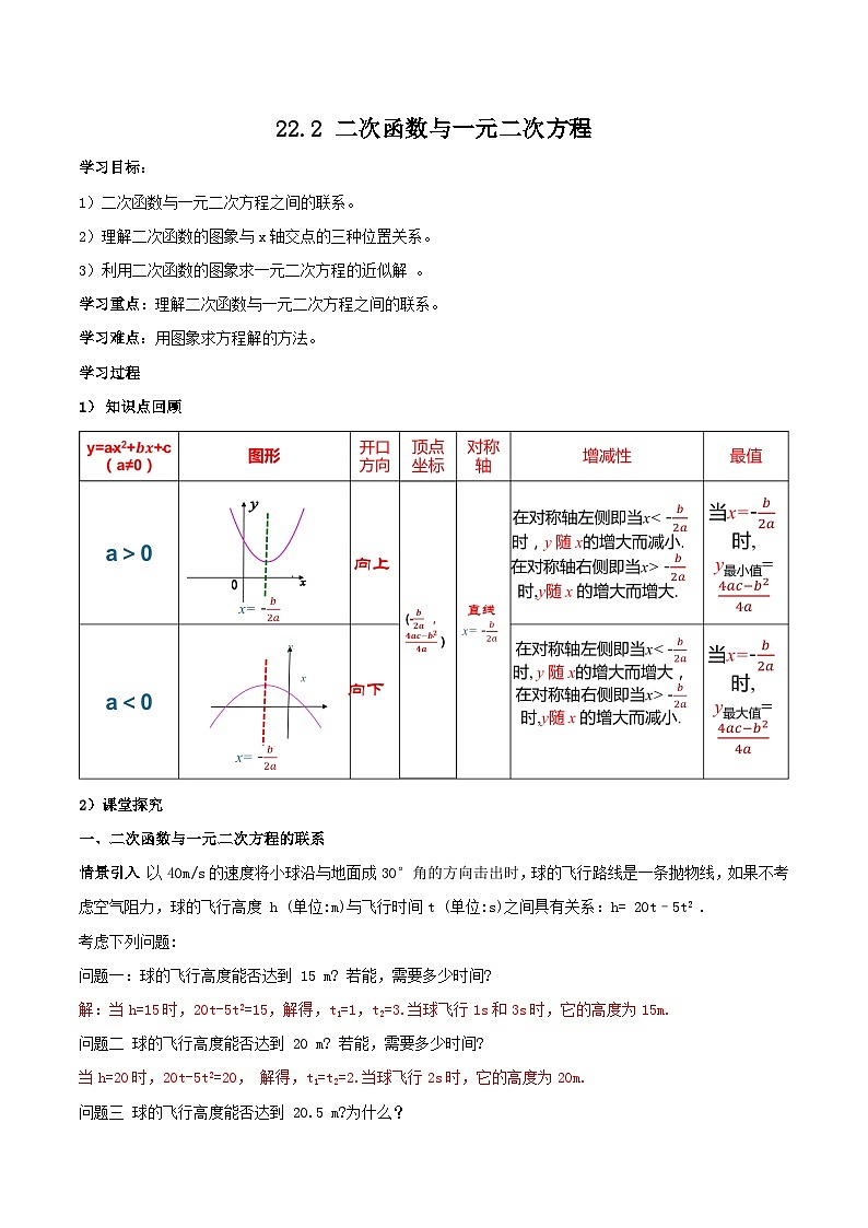 人教版初中数学九年级上册 22.2 《二次函数与一元二次方程》 课件+教案+导学案+分层作业（含教师学生版和教学反思）01