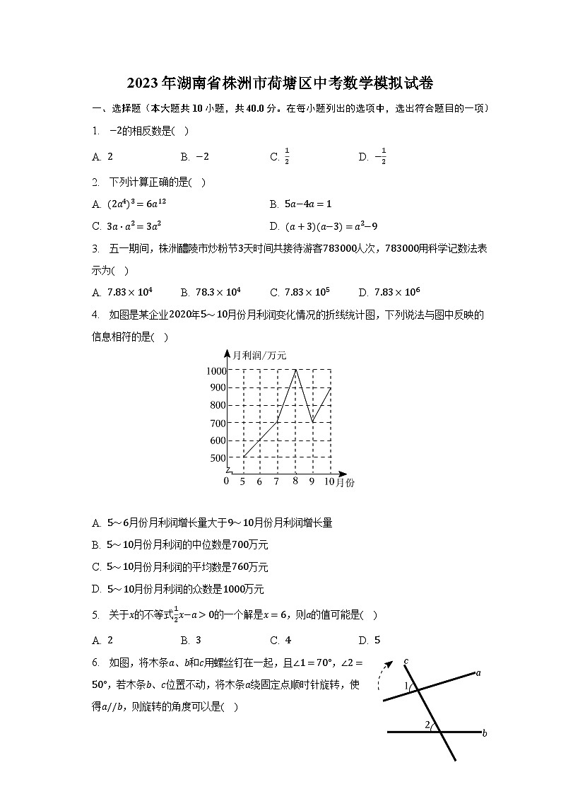 2023年湖南省株洲市荷塘区中考数学模拟试卷（含解析）第1页