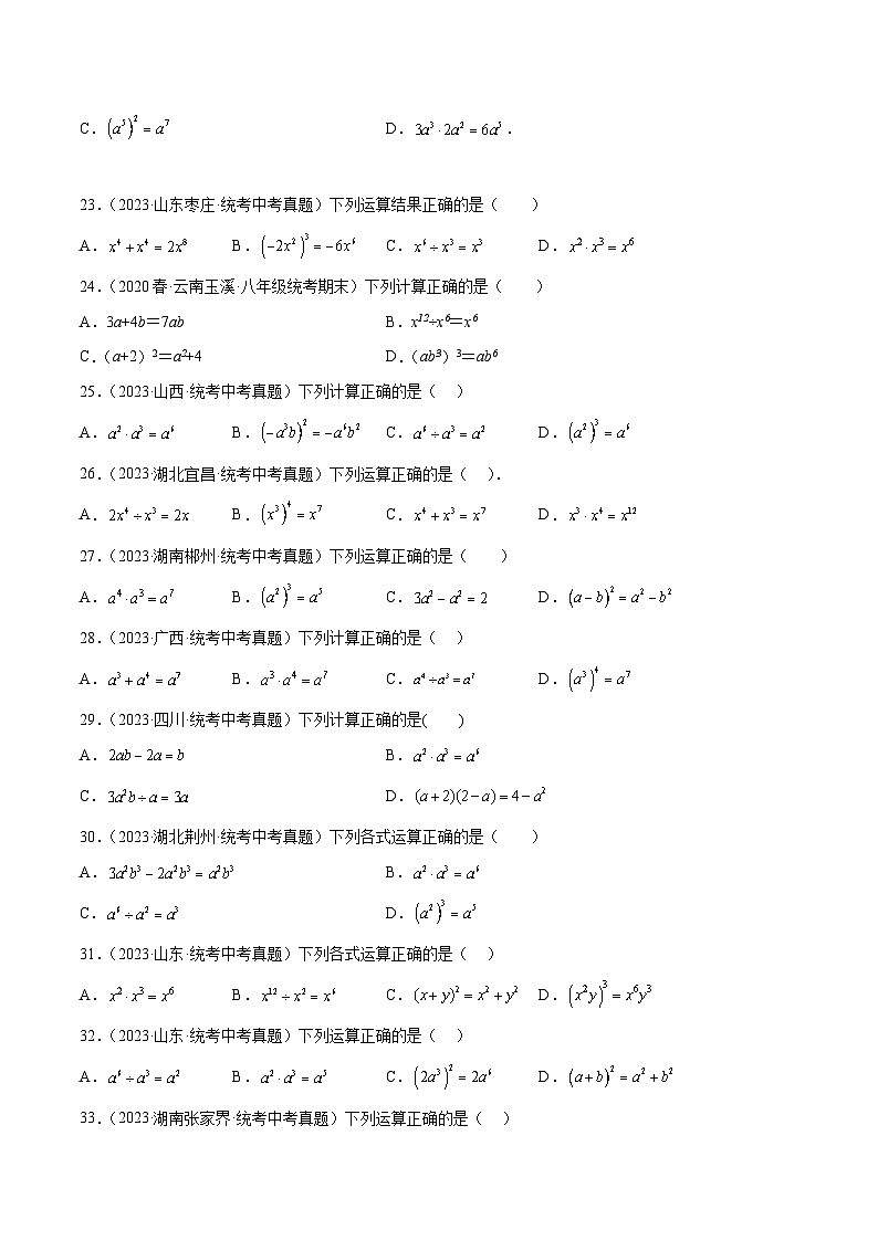 2023年中考数学真题分类汇编——专题02 整式及其运算（全国通用）03