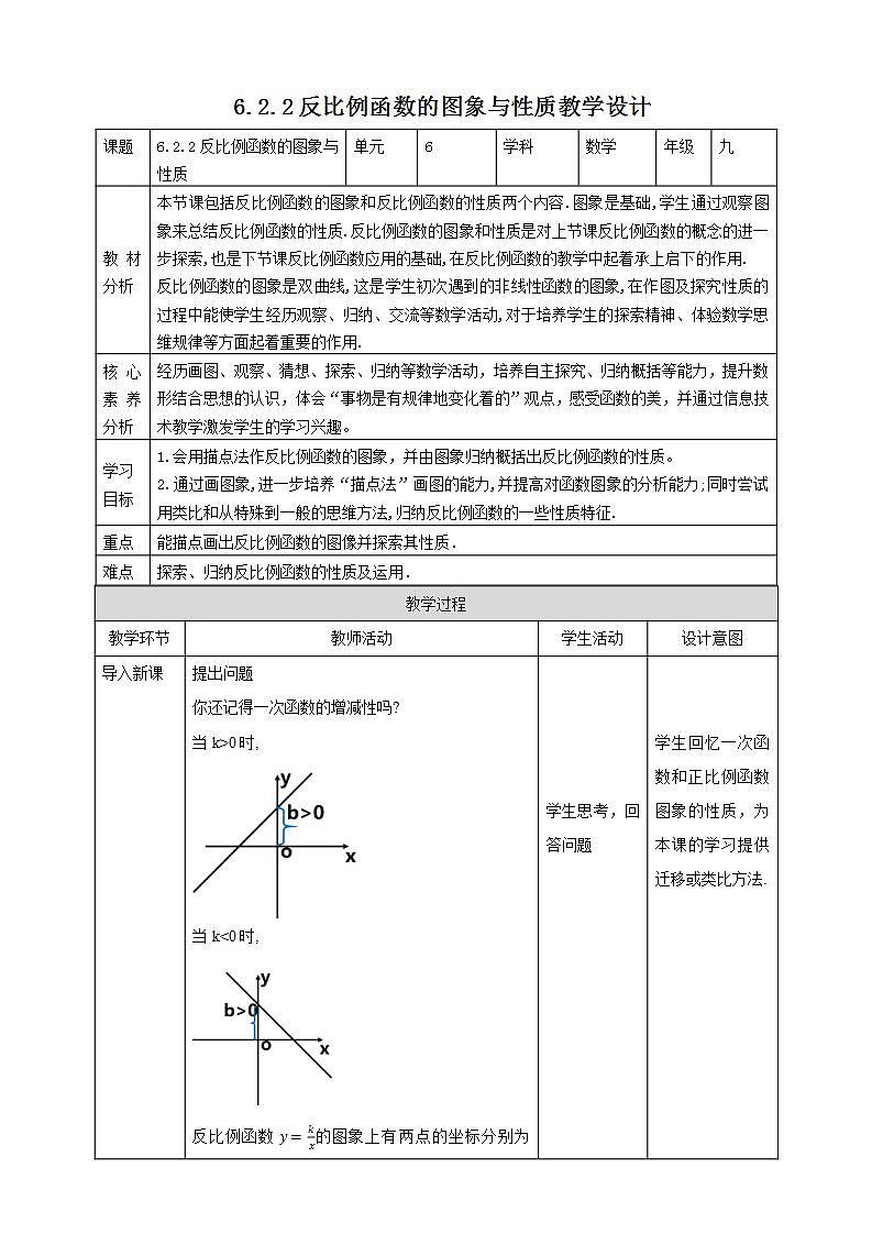 【核心素养目标】6.2.2《反比例函数的图象与性质》课件+教案01