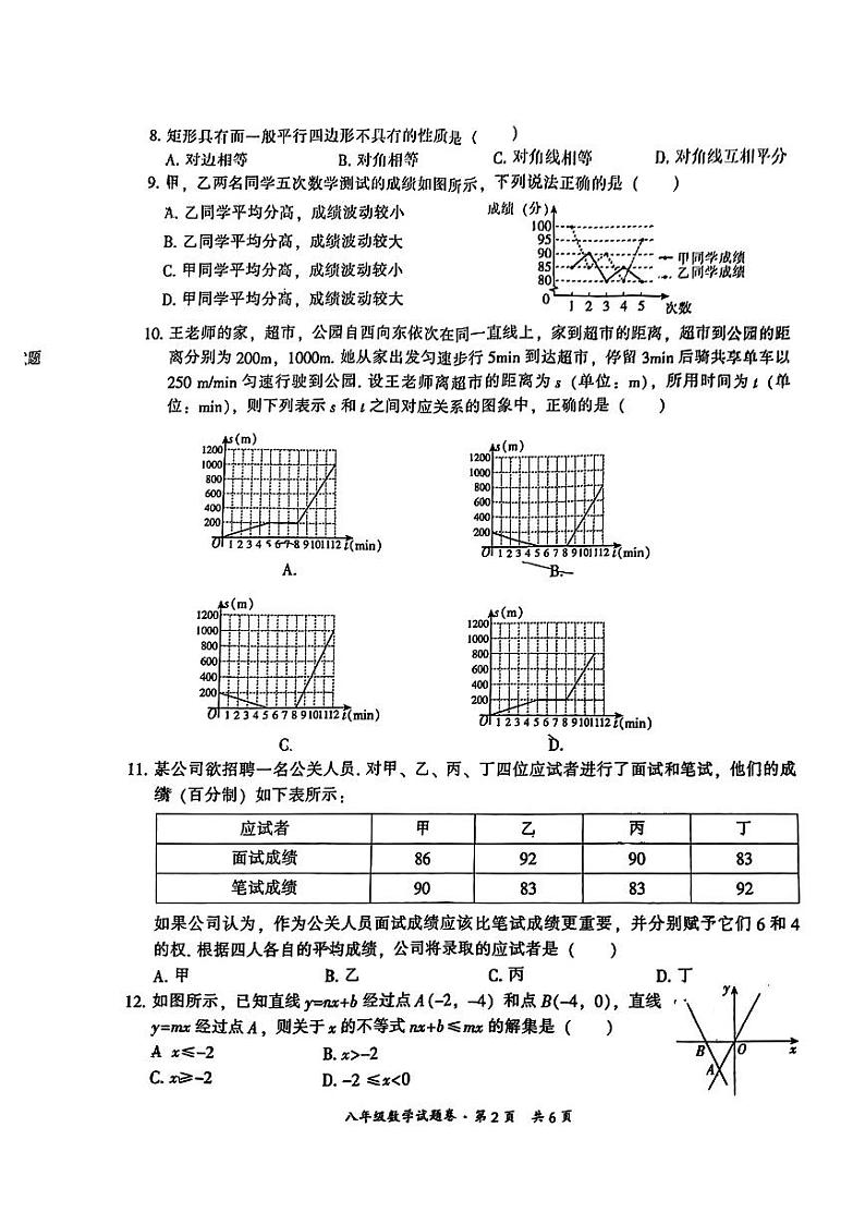 云南省昆明市五华区2022-2023学年 八年级下学期期末数学测试卷第2页