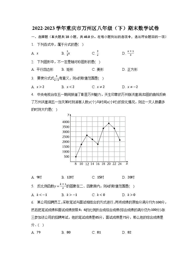 2022-2023学年重庆市万州区八年级（下）期末数学试卷（含解析）第1页