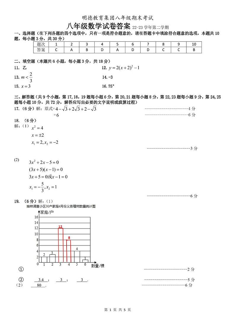 2023明德教育集团八年级下学期期末考试数学试卷及参考答案01