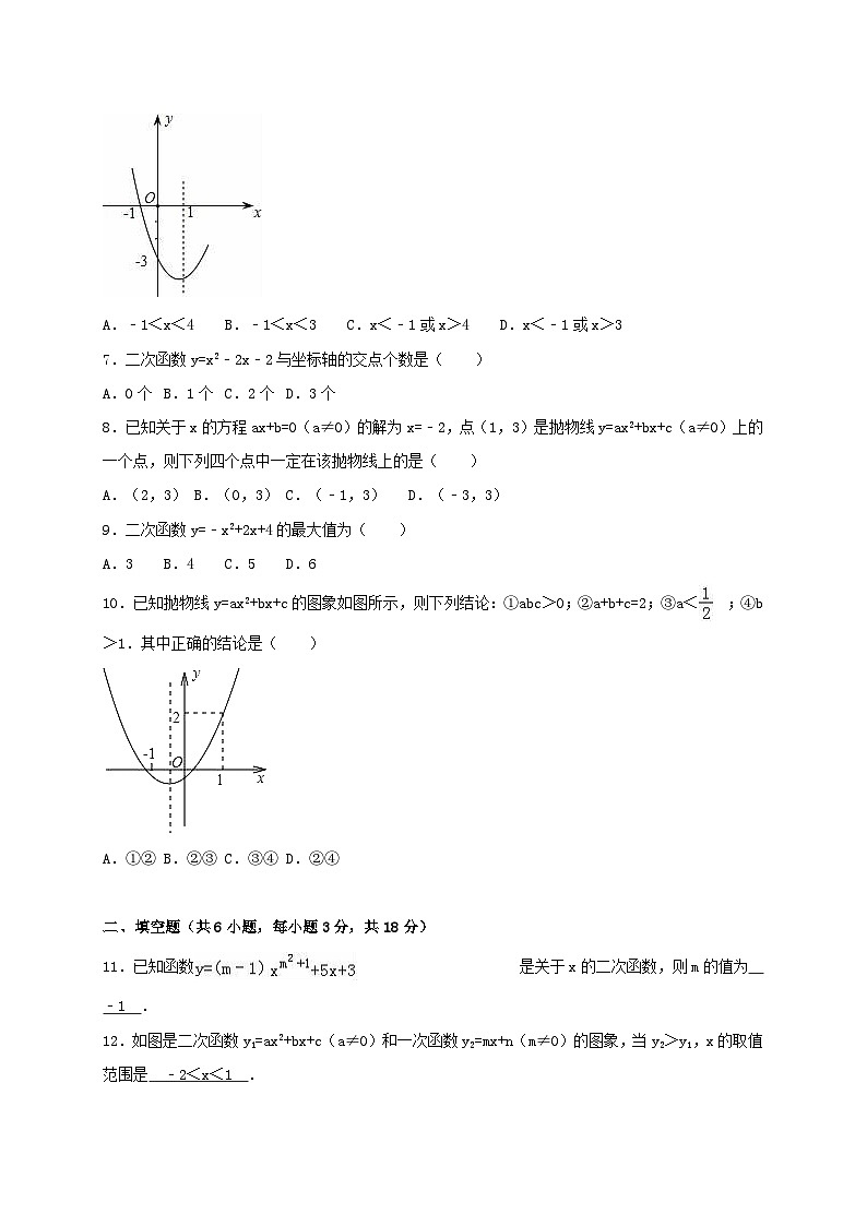 2023九年级数学下册第26章二次函数单元测试含解析新版华东师大版02