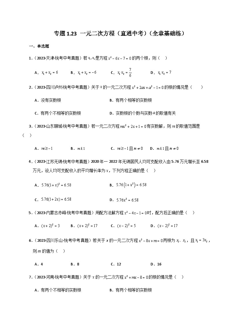 专题1.23 一元二次方程（直通中考）（全章基础练）-2023-2024学年九年级数学上册基础知识专项突破讲与练（苏科版）01