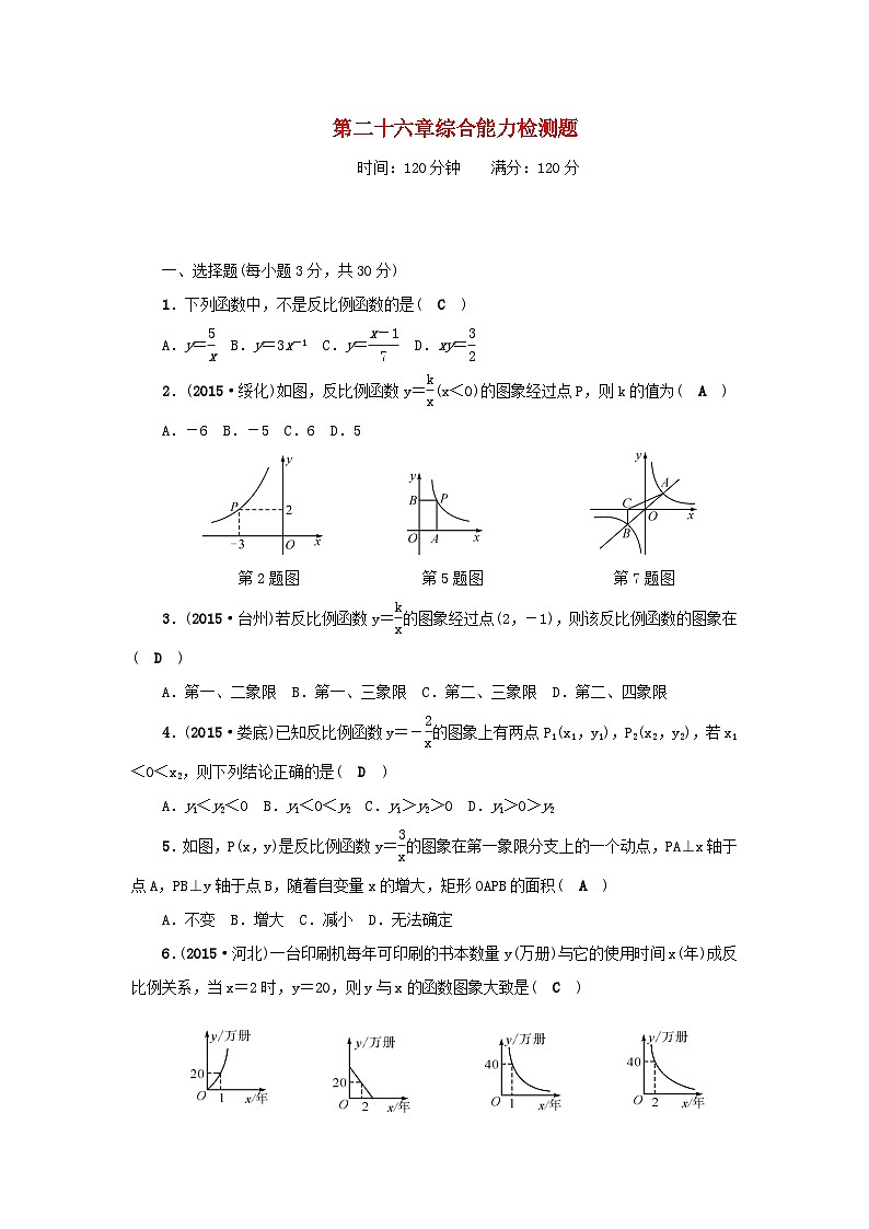 2023九年级数学下册第二十六章反比例函数综合能力检测题新版新人教版第1页