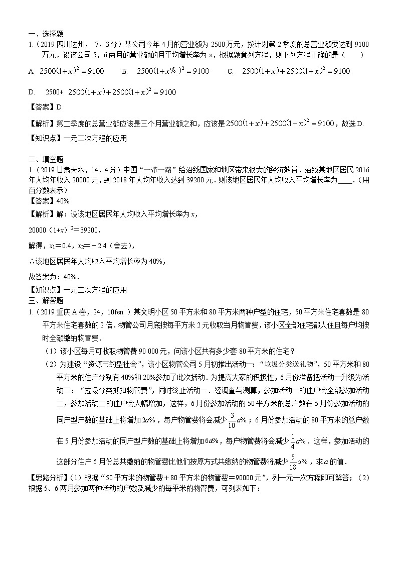2023年中考数学 章节专项练习13  一元二次方程的代数应用第1页